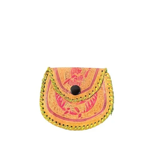 Vintage Hand Tooled 3 Piece Set Leather Clutch Wallet Coin Purse India Estate